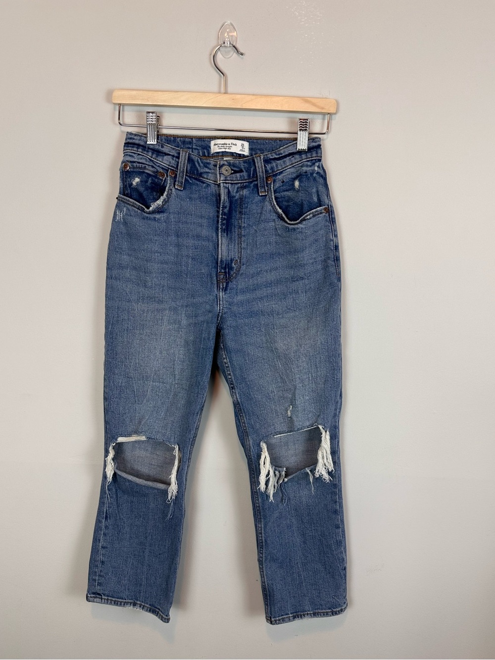 Abercrombie curve love ankle straight ultra high rise ripped jeans 25 - Picture 2 of 11